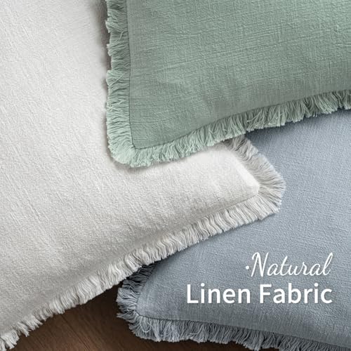 MIULEE Boho Linen Fringe Decorative Throw Pillow Covers Sky Blue 20x20 - Image 4