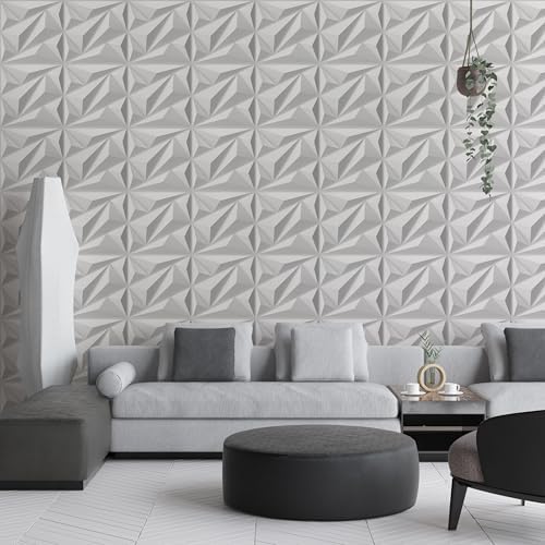 AMIGO 33 Pieces of 3D Diamond PVC Wall Panels for Interior wall Decoration, Suitable for Living Rooms, bedrooms, Hotels, and Offices. Matte White Finish, Measuring 12×12 inches. - Image 4
