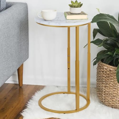 Serteaw C-Shaped End Table, Sturdy Side Table for Couch Sofa Bedside Small Space,C Snack Table TV Tray Record Player Stand Small Tables for Living Room Bedroom,Easy to Assemble,Gold by Serteaw