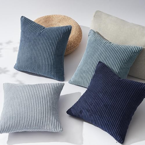 Topfinel Decorative Throw Pillow Covers Cushion Cases, Set of 4 Soft Velvet Modern Double-Sided Designs, Mix and Match for Home Decor, Pillow Inserts Not Included (12x12 inch, Blue) - Image 4