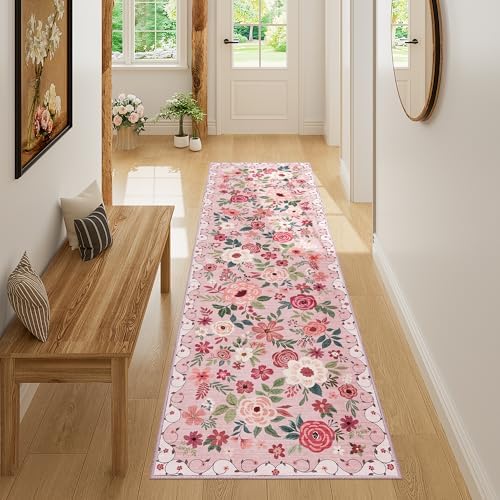 DUKINO 2x7 Runner Rug for Hallway, Washable Runner Rug Non Slip, Pink - Image 4