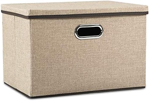 PRANDOM Large Collapsible Storage Bins with Lids [1-Pack] Jute Fabric Foldable Storage Boxes Organizer Containers Baskets Cube with Cover for Home Bedroom Closet Office Nursery (17.7x11.8x11.8) by Prandom