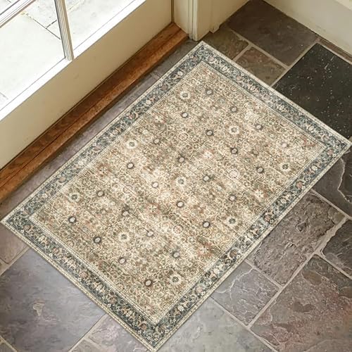 ReaLife Rugs Machine Washable Area Rug - Living Room Bedroom Bathroom Kitchen Entryway Office - Padded Crease Free Stain Resistant Premium - Boho Farmhouse Vintage- Dua- Brown Beige - 2'x 3' - Image 3
