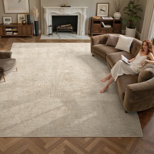 Valenrug 9x12 Area Rug, High Low Pile Washable Rugs for Living Room Beige by Valenrug
