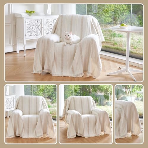Couch Cover for Dogs Washable Sofa Cover, Sectional Couch Covers, Sofa Covers for 2 Cushion Couch, Non Slip Stripe Sofa Slipcovers Furniture Protector (Beige, 91 * 71) - Image 4