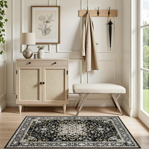 2x3 Area Rugs Living Room: Washable Rug for Bedroom Black Gold - Image 5