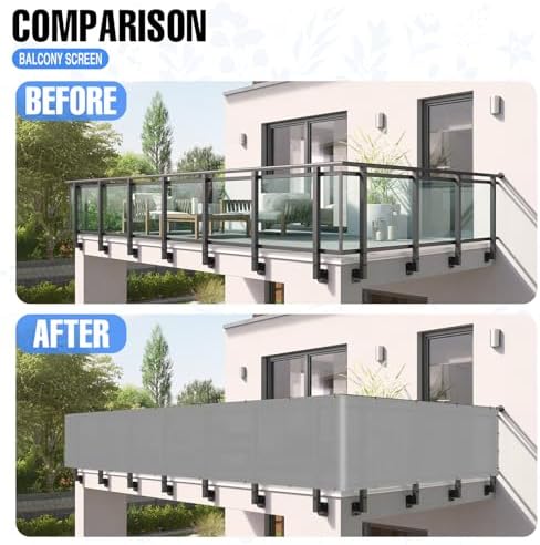 E&K Sunrise 3' x 309' Balcony Privacy Fence Screen Cover with Zip Ties Outdoor Screen Fence UV Protection for Deck Patio Backyard Apartment Pool Porch (Gray) - Image 3