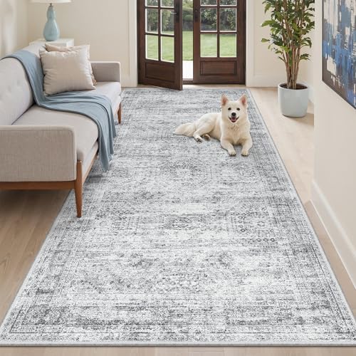 Soalmost Washable Hallway Runner Rug 4x8 Kitchen Entry Rugs Non-Slip, Grey by Soalmost