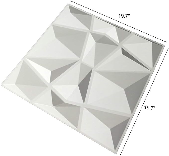 Art3d 12 Pack 3D Diamond Design Wall Panels 19.7"x19.7" PVC Panel for Interior Wall Decor Living Room, Office, TV Background, Snow White - Image 4