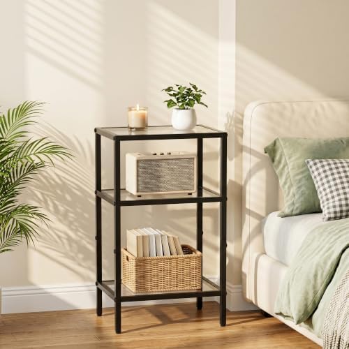 Glass Side Table, Tempered Glass End Table, 3-Tier Nightstands with Open Shelves, Small Coffee Table with Modern Style, Accent Table Small Table Sofa Table for Living Room, Bedroom, Black - Image 5