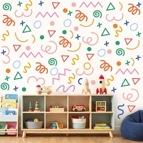 AOWDIAO 200 Pcs Geometric Wall Decals - Peel and Stick, Waterproof Vinly Colorful Wall Stickers for Kids Room, Playroom and Nursery by AOWDIAO