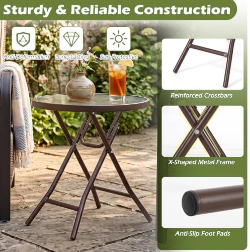 GIANTEX Folding Side Table w/Tempered Glass Tabletop & Metal Frame Set of 2 - Image 6