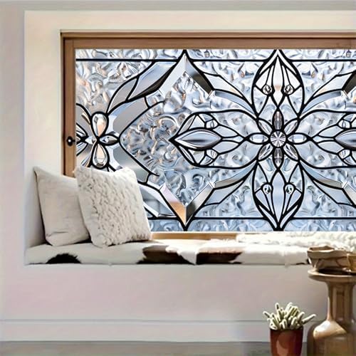 HOMETITUTE Floral Stained Glass Privacy Window Film 39.3x17.7 Inch PVC - Image 4