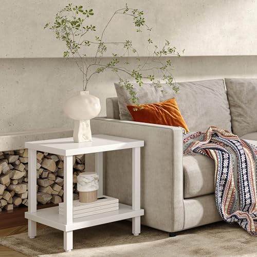 MMEOLUOOK Large End Table Square Side Table Modern Sofa Table 20 Inch Industrial Coffee Table NightStand with 2-Tier Storage Shelf for Living Room Bedroom White MLBZ06W - Image 2