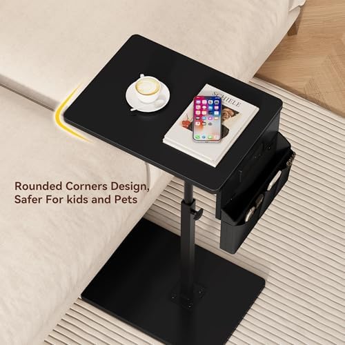 Vagusicc Sofa Armrest Tray Table for Couch - 360° Swivel Height Adjustable Side Table for Small Spaces, Snack Side Table for Bed or Chair, C Shaped End Table Snack Table for Eating Dinner Laptop - Image 3