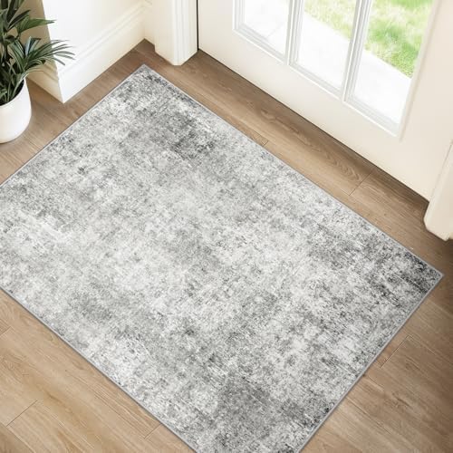 RELEANY Washable 2'x3' Abstract Area Rug for Living Room Gray White by RELEANY