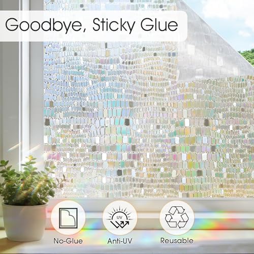 Stained Glass Window Privacy Film,3D Rainbow Static Cling,Pure 17.5"x157.5" - Image 5
