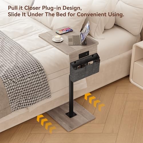 Vagusicc Sofa Armrest Tray Table for Couch - 360° Swivel Height Adjustable Side Table for Small Spaces, Snack Side Table for Bed or Chair, C Shaped End Table Snack Table for Eating Dinner Laptop - Image 6