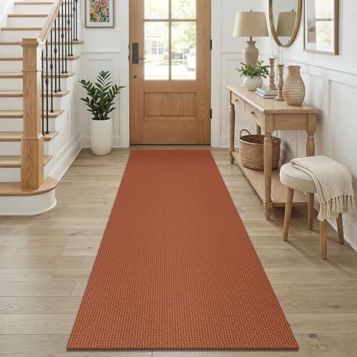 KOZYFLY Orange Runners for Hallway 2.5'x8', Washable Runner Rug, Woven Non Slip Kitchen Runner, Braided Entryway Rug, Floor Carpet for Foyer, Bedroom, Hall, Burnt Orange/Tan by KOZYFLY