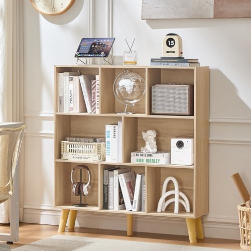 LEYAOYAO 8 Cube Bookshelf,Mid-Century Modern Bookcase with Legs,Light Wood - Image 3