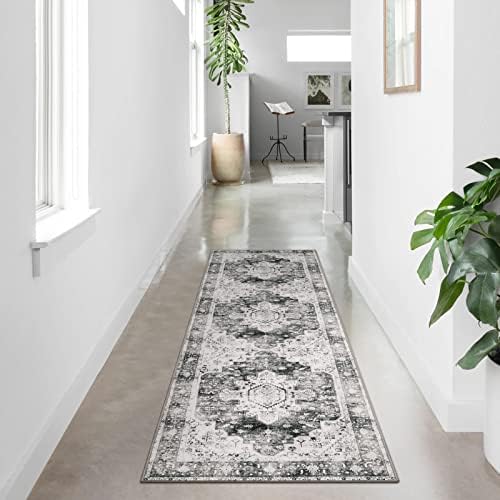 Moynesa Ultra-Thin Washable Runner Rug 2x7 for Hallway Non-Slip, Grey Kitchen Runner Rugs with Rubber Backing, Long Non Shedding Low Pile Bedroom Bedside Carpet for Bathroom Laundry Living Room - Image 3