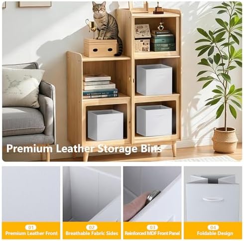 WUIKE 11-Inch Storage Cubes, Leather Cube Organizer Bins, White, 4-Pack - Image 3