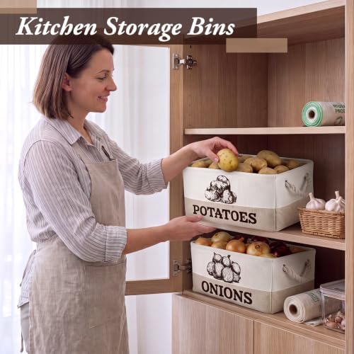 Marsui 2 Pcs Potato and Onion Storage Baskets with Handles, White Brown - Image 6