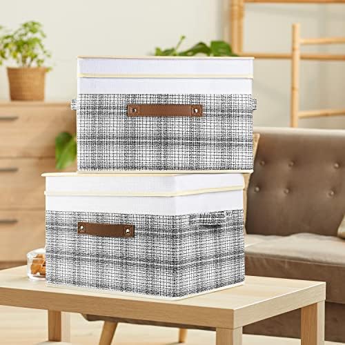 TYEERS Collapsible Storage Bins with Lids, Patchwork Design, Washable, Fabric Storage Boxes, 14.9x9.8x9.8 inches, 5 Pack, Gray - Image 6