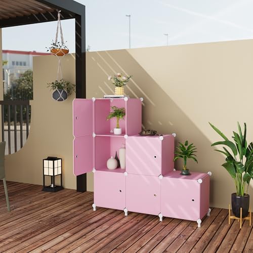 6Cube Storage Organizer Modular Stackable with Doors Pink - Image 2
