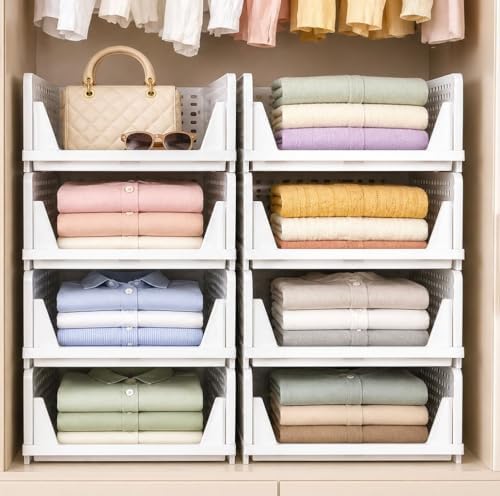 5 Pack Stackable Closet Storage Basket - Stackable Storage Bins, Multifunctional & Foldable Closet Organizer Waterproof, bathroom cabinet organizer,rv closet shelves, white stackable storage bins by Unknown