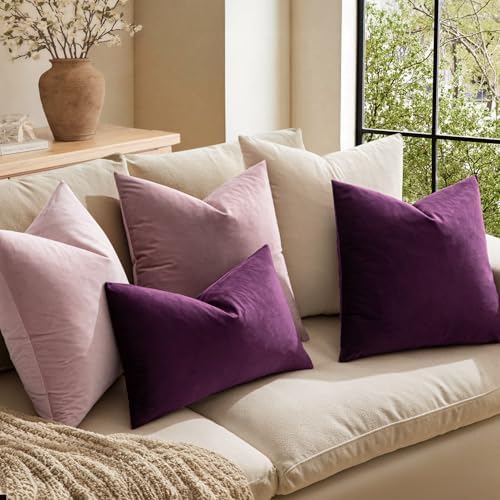 MIULEE 24x24 Inch Pack of 2 Euro Velvet Throw Pillow Covers Eggplant Purple - Image 2