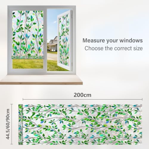 FINNEZ Window Privacy Film Stained Glass Green Leaf, 17.5″ x 78.7″ - Image 7