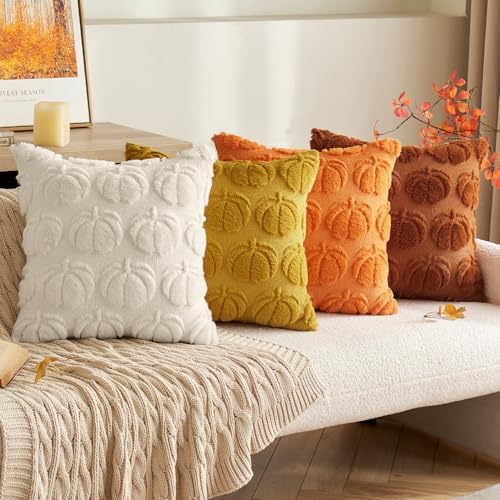 MIULEE Fall Pillow Covers Pumpkin Fall Decor 20x20 Beige - Image 3