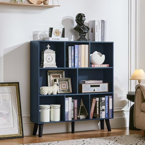 LEYAOYAO 8 Cube Bookshelf,Mid-Century Modern Book Shelf with Legs,Dark Blue - Image 6