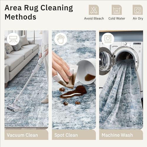 Soalmost 2x3 Abstract Washable Rugs for Entry, Kitchen Area Rug Blue/Grey - Image 5