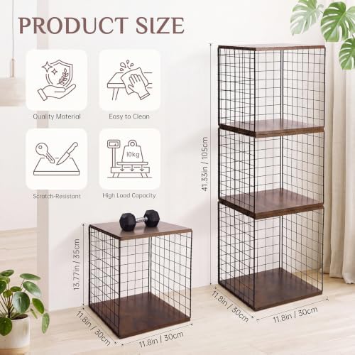 Novabright 3 Pcs Stackable Organizer Bookshelves with Wood Top Extra Storage, DIY Variable Stackable Cube Storage Organizer for Bedroom, Living Room, Walnut Color - Image 3