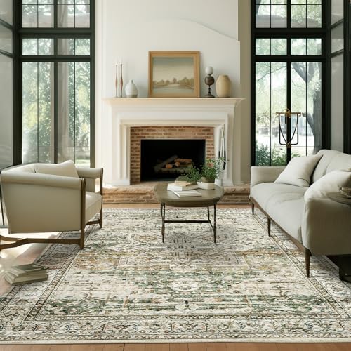 Soalmost 9x12 Area Rugs for Living Room Washable Rug Non-Slip Olive Beige by Soalmost