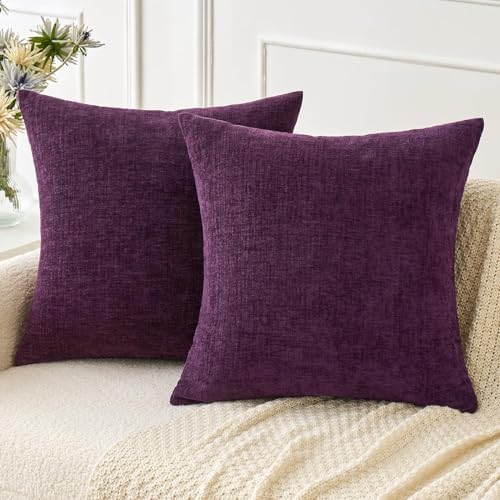 MIULEE Soft Chenille Throw Pillow Covers Plum Purple 20x20 Inch Pack of 2 by MIULEE