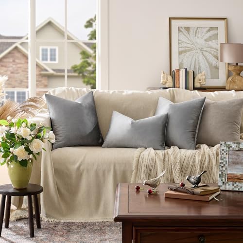 GIGIZAZA Dark Grey Velvet Throw Pillow Covers 24x24 Pack of 2 - Image 6