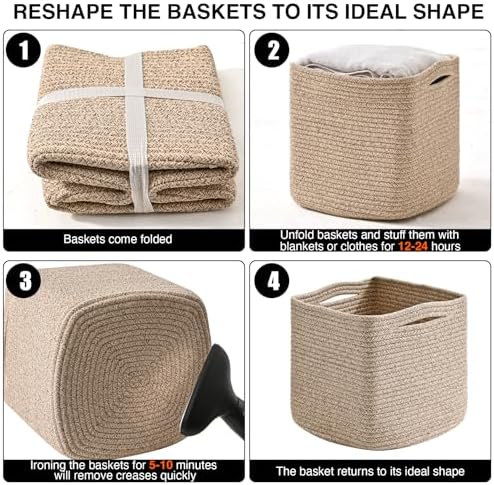 ICERZCZ 11 Inch Cube Storage Bins, Woven Baskets, Mixed Brown, Pack of 3 - Image 7