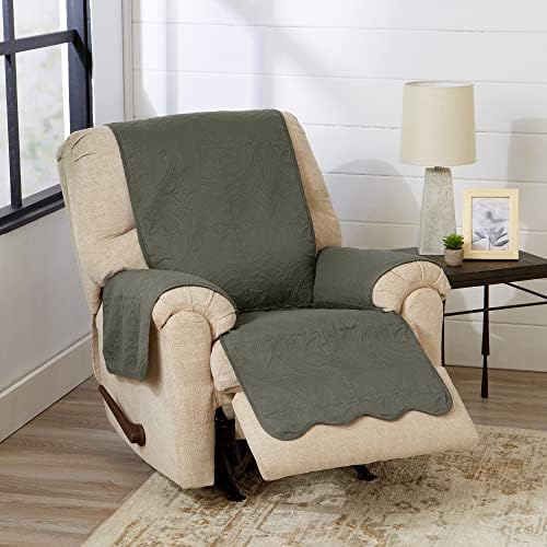 Great Bay Home Reversible Recliner Chair Cover - Washable Slipcover Furniture Protector with Elastic Straps - Perfect for Kids & Pets - Quilted & Stitched Detail (Sage Green/Light Gray) by GreatBayHome