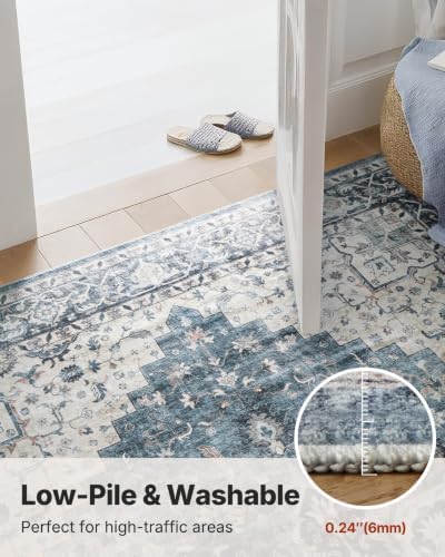 2'6"x14' Washable Area Rug, Low-Profile Entryway Rug with Non-Slip Backing & Durable Edge Binding, Vintage Rug Pattern, Small Rugs for Entryway, Kitchen & Living Room - Image 6