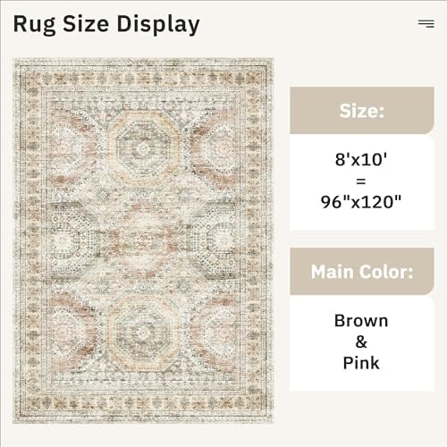 Soalmost Washable Area Rug 8x10 Large Soft Living Room Rugs Brown/Pink - Image 3