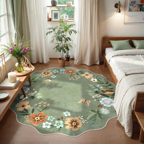Lahome Floral Washable Round Circle Rugs, Non-Slip Soft Round Rug 4ft - Image 3