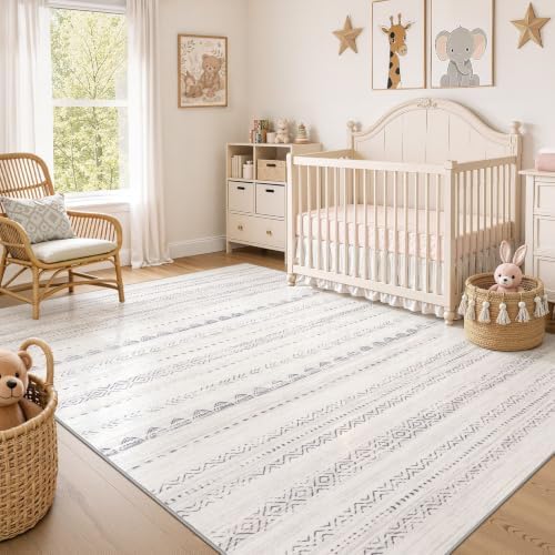 Area Rug Living Room Rugs: 12x18 Large Soft Machine Washable Boho Moroccan FarmNeutral Stain Resistant Indoor Floor Carpet for Bedroom Under Dining Table Home Office Decor-Boho Grey - Image 7