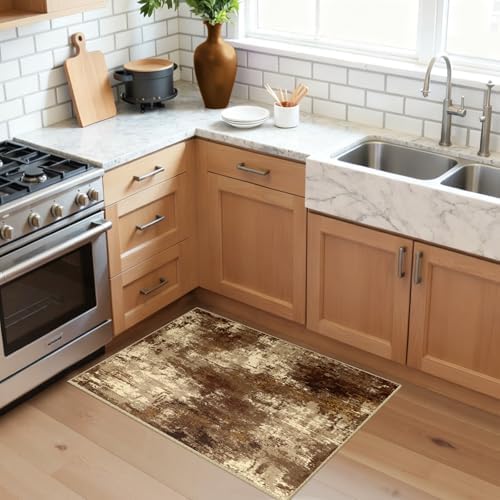 RELEANY Washable 2'x3' Abstract Area Rug for Living Room Brown Tan - Image 2