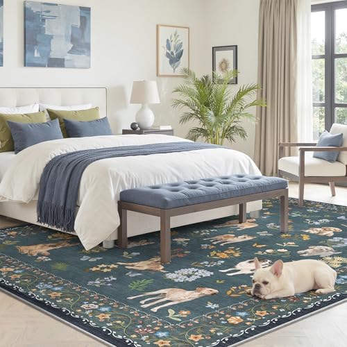 Soalmost Dog 6x9 Area Rugs for Living Room, Washable Soft Rug Navy Blue - Image 3