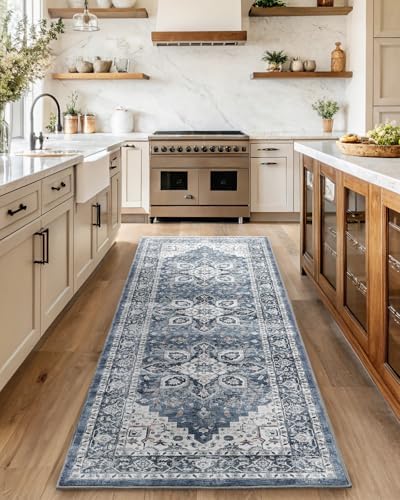 AMADA HOMEFURNISHING 2'6"x8' Washable Area Rug, Low-Profile Entryway Rug with Non-Slip Backing & Durable Edge Binding, Vintage Rug Pattern, Small Rugs for Entryway, Kitchen & Living Room by AMADAHOMEFURNISHING