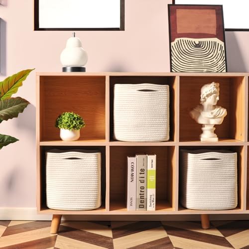 ICERZCZ 13 Inch Cube Closet Storage Bins, Woven Cotton Rope Organizer Baskets for Organizing & Shelves, Books, Towels, Clothes, Toys, 13x13x13 in, Off White (Pack of 3) - Image 3