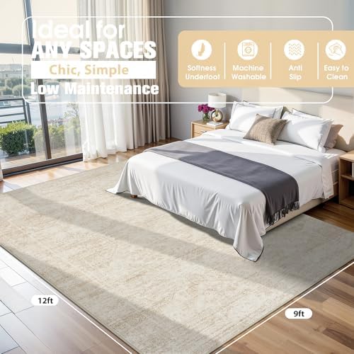 Aelenmu 9x12 Area Rugs for Living Room Washable Bedroom Dining Room Beige - Image 2